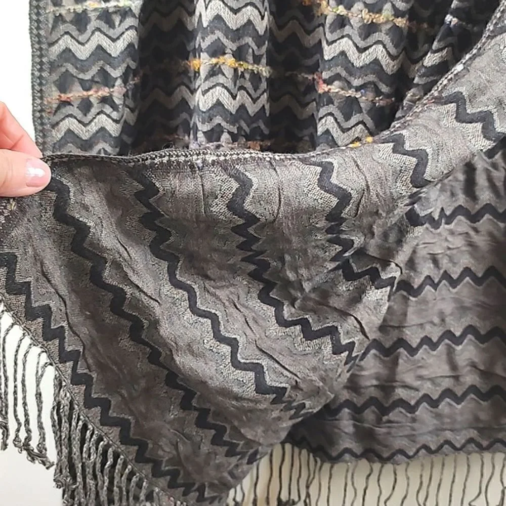 Free People Zig Zag Stripe Boho Fringe Scarf Wrap Festival Coastal Beachy